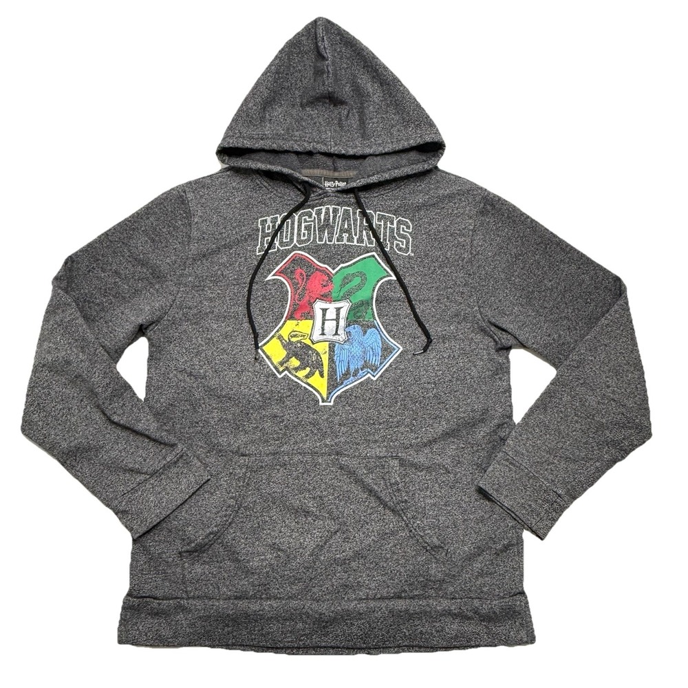 Harry Potter Sweatshirt Men's Medium Hogwarts Crest Hoodie‎ Pullover Gray